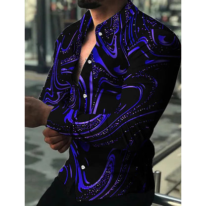 2025 New Hawaiian Shirts Luxury Gold Pattern Shirts Men's Fashion Casual Shirts Long Sleeves Lapel Beach Shirts Men's Clothing