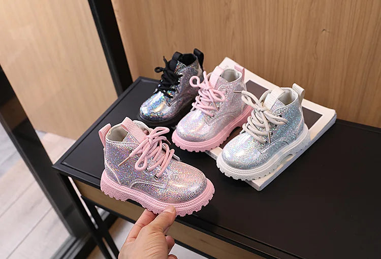 Kids Shoes Boots for Girl Spring Autumn New Toddlers Leather Boots Fashion Glossy Children's Platform Ankle Boots Side Zipper