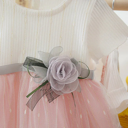 New Baby Girl Dress Summer Newborn Baby Clothes Patchwork Princess Mesh Dress For Girl 1 Year Birthday Infant Baptism Clothing