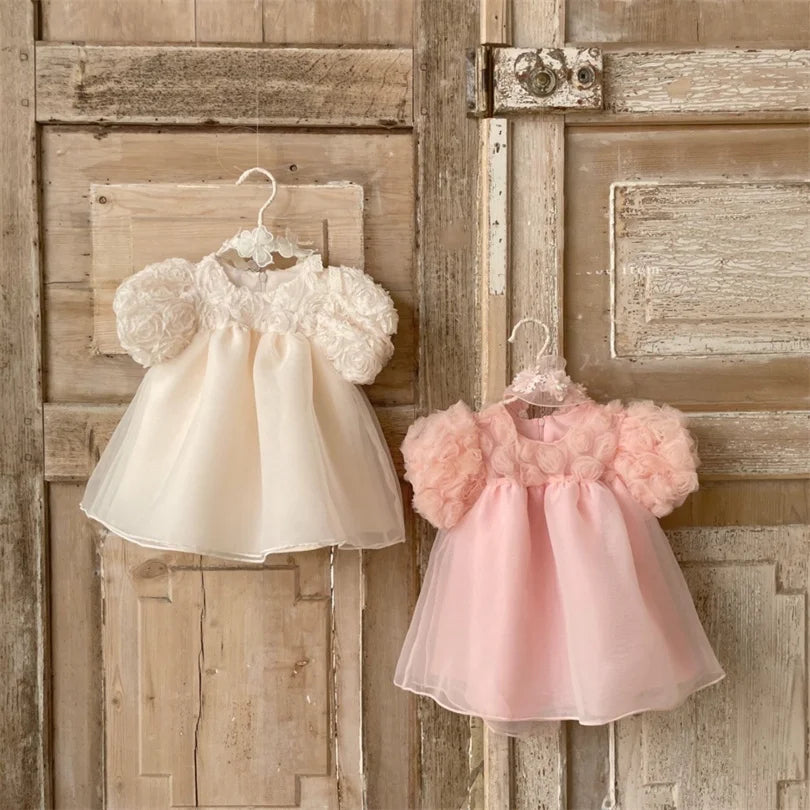 1st Birthday Party Baby Dress Summer Princess One Year Baby Girls Dress Clothes Flower Puff Sleeve Toddler Dresses For Girl