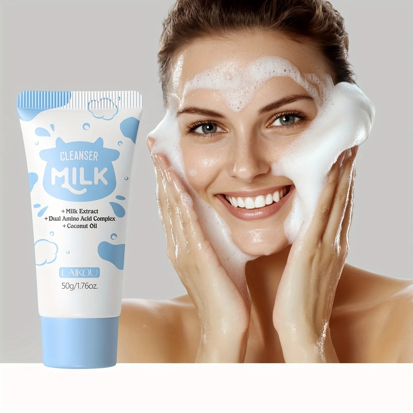 Milk Skincare Set - Hypoallergenic and Moisturizing | Facial Cleanser + Essence + Face Cream + Hair Band + Cleansing Brush