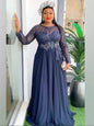 Party Evening Dresses For Women Elegant Long Sleeve Sequin Chiffon Robe Dashiki Africa Clothing Wedding Prom Gown Dubai Kaftans