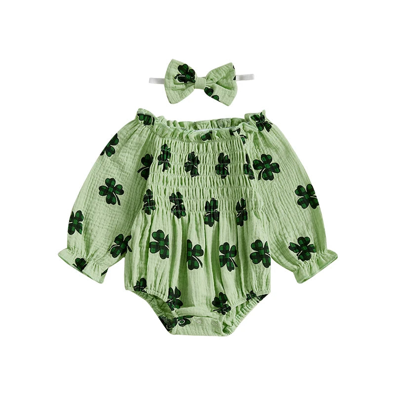 Tregren Infant Baby Girls Valentine's Day Romper Heart Print Long Sleeve Boat Neck Jumpsuits Spring Fall Bodysuits with Headband