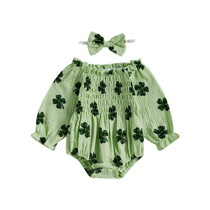 Tregren Infant Baby Girls Valentine's Day Romper Heart Print Long Sleeve Boat Neck Jumpsuits Spring Fall Bodysuits with Headband