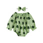 Tregren Infant Baby Girls Valentine's Day Romper Heart Print Long Sleeve Boat Neck Jumpsuits Spring Fall Bodysuits with Headband