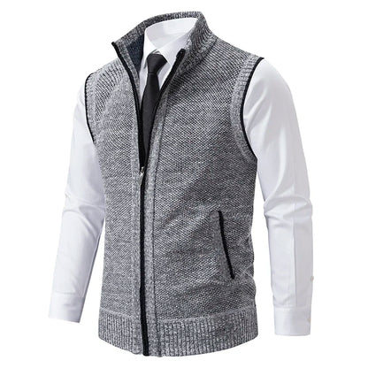 Vest Men Knitted Sleeveless Sweater Jacket Wool Velvet Zipper Cardigan Turn-down Pullovers Turtleneck Sweater coat Knit Waistcoat