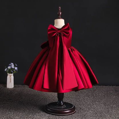 Toddler Baby Girls Summer Big Bow Baptism Dresses for Birthday Party Wedding Dress Children Costumes Princess Fluffy Prom Gown