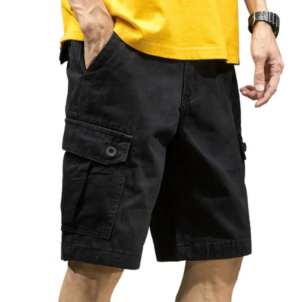 Multi Pockets Button Flying Summer Shorts Mid Rise Solid Color Straight Cargo Shorts Streetwear