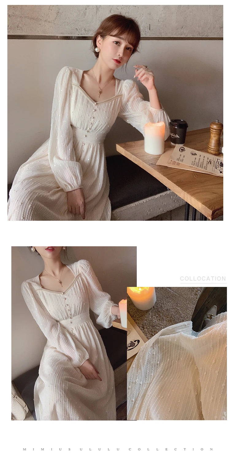 2026 Summer New Women Fashion Elegant White Midi Dresses Vintage Princess Female Party A Line Clothes Prom Robe Vestdios