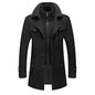 2026 Men's Woolen Coat Middle-aged Double Collar Autumn And Winter Warm Fashion Slim-fitting Woolen Men's Coat Pocket