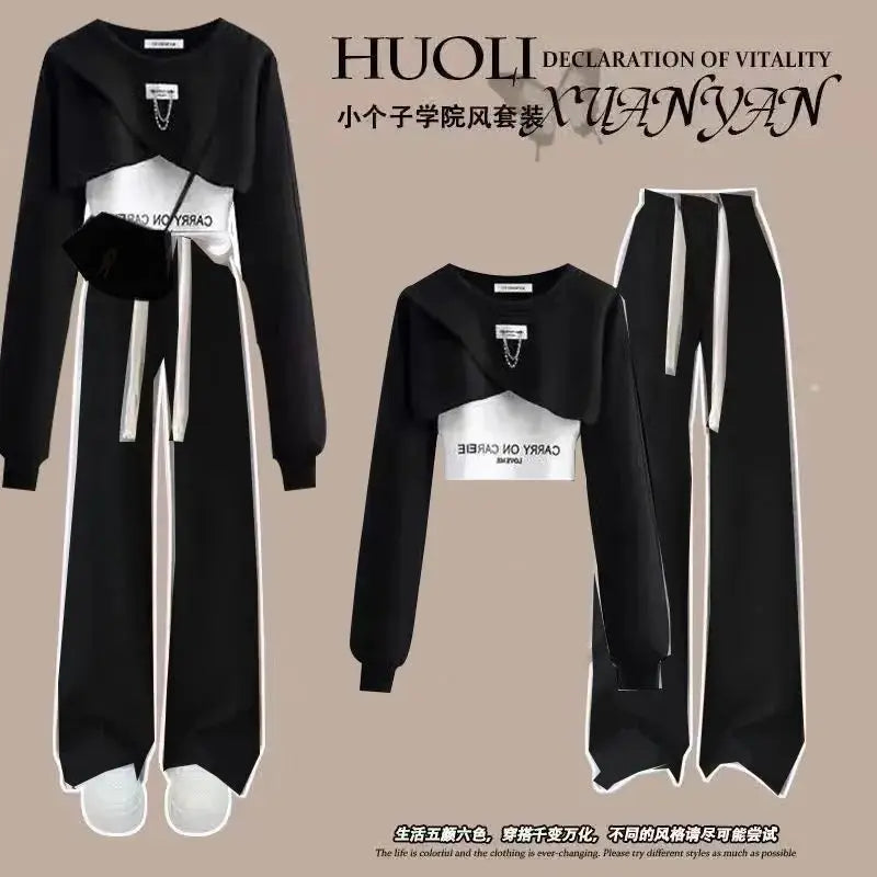 Spring and Autumn Set Women's 2026 Korean Loose Fashion Top Casual Work Pants Age Reducing Three Piece Set
