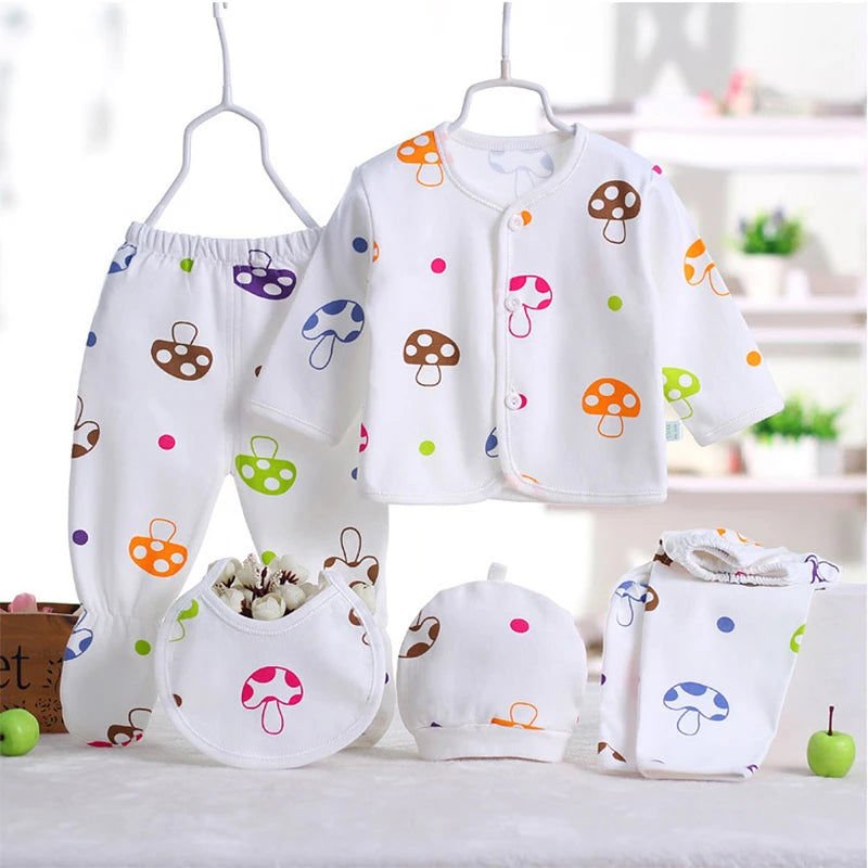 5Piece Sets Spring Autumn Newborn Girls Boy Clothes Casual Cartoon Cute Print Cotton Tops+ Pants Baby Boutique Clothing BC1477-1