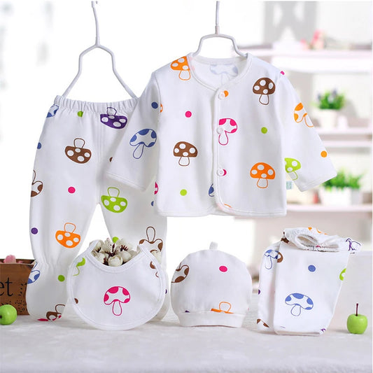 5Piece Sets Spring Autumn Newborn Girls Boy Clothes Casual Cartoon Cute Print Cotton Tops+ Pants Baby Boutique Clothing BC1477-1