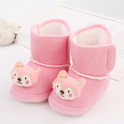 Baywell Cute Cartoon Animal Newborn Baby Boots Winter Plush Snow Booties for Boy Girl Soft Soled Comfortable Warming Shoes