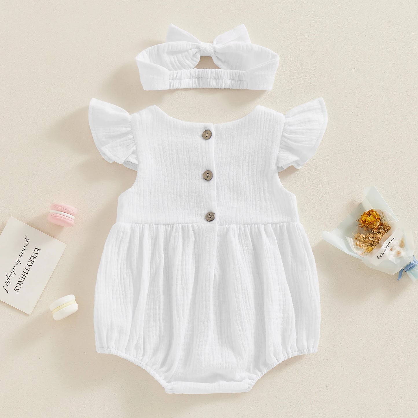 0 to18 Months Baby Girl Clothes White Romper Cute Newborn Clothes Cotton Linen Bodysuit Spring Infant Outfit Baby Items
