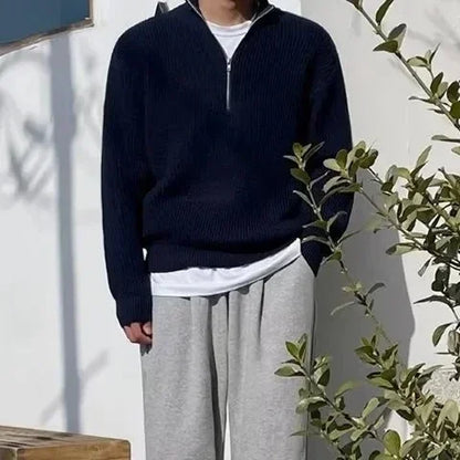 2025 Spring Autumn Men New Fashion Men Loose Half-high Collar Zipper Pullover Knitted Sweater Jacket  All-match Clothing