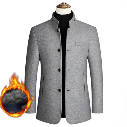 Men's Woolen Coat 2026 Autumn/Winter New Cotton Thickened Single Breasted Standing Collar Wool Blend Male Jacket