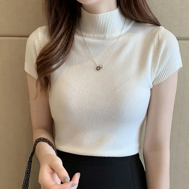 Solid Color Casual Women Clothing Korean Knitted Women Top Bulse Mujer De Moda Spring Summer Slim Turtleneck Blouse