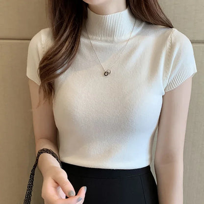Solid Color Casual Women Clothing Korean Knitted Women Top Bulse Mujer De Moda Spring Summer Slim Turtleneck Blouse