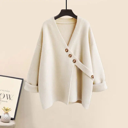 Women's Spring Autumn New Casual Matching Set Korean Elegant Irregular Knit Sweater+ Loose Wide Leg Pants Two Piece Female Suit