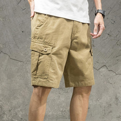 Multi Pockets Button Flying Summer Shorts Mid Rise Solid Color Straight Cargo Shorts Streetwear