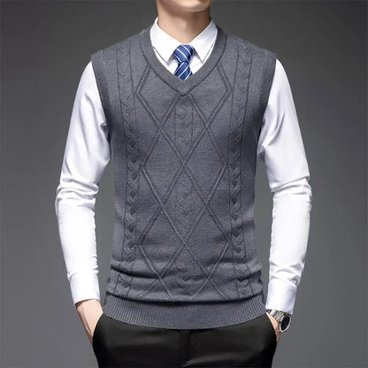 2026 New Trend Men's Business Casual Pullover Wear Warm Sleeveless Wool Knitted Sweater Vest Tops