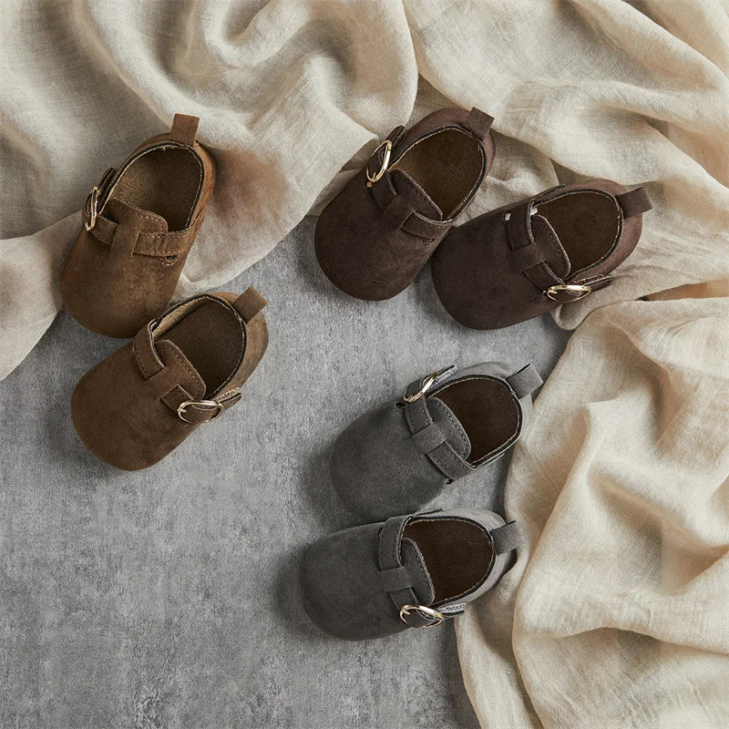 0-18M Newborn Baby First Walking Shoes Soft Cow Suede Sole Rubber Non-slip Walking Shoes Newborn Boys Girls Casual Flats