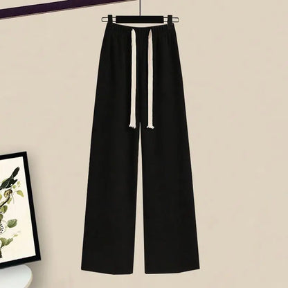 Women's Spring Autumn New Casual Matching Set Korean Elegant Irregular Knit Sweater+ Loose Wide Leg Pants Two Piece Female Suit