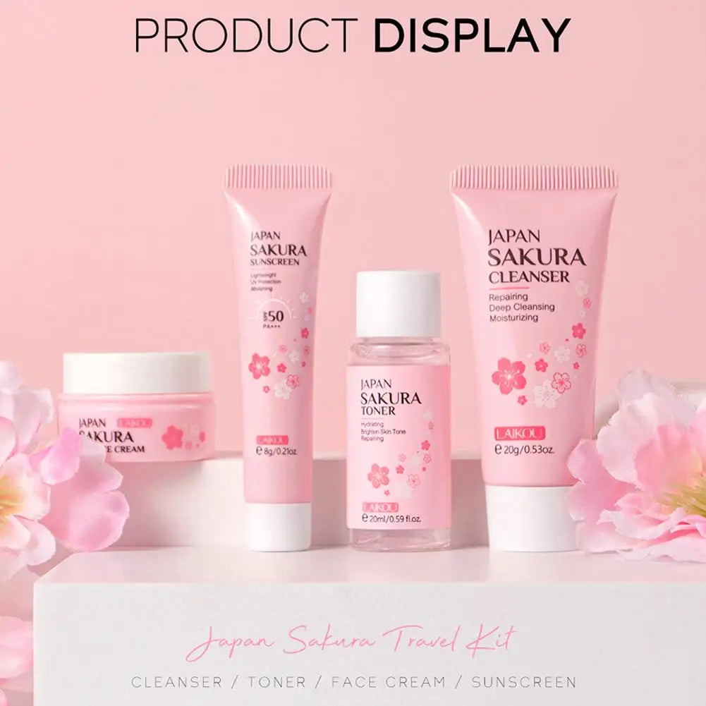Sakura Skin Care Set facial Cleanser, Serum, Toner, Sunscreen, facial cream Beauty skin care For Women Gifts Routine Travel Kit