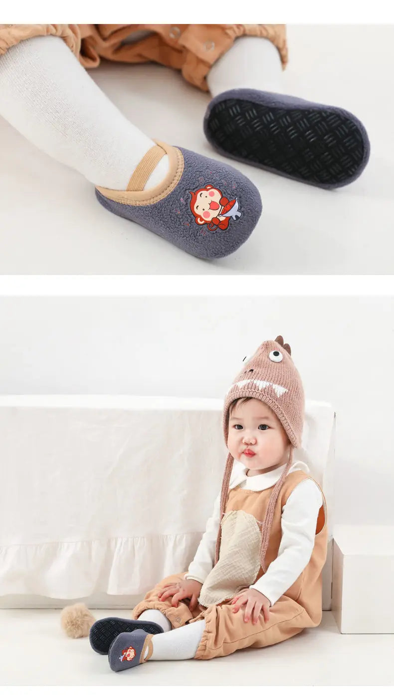 Baby Anti-slip Socks Cute Kids Slippers Newborn Warm Crib Floor Shoes with Rubber Sole for 0-24Month Children Boy Toddler Shoes