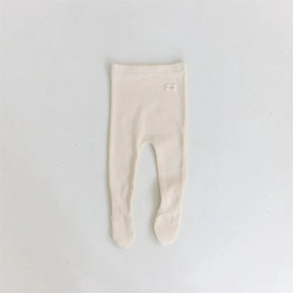 Spring Autumn Toddler Solid Bind Foot Pantyhose Boy Infant Simple Patch Leggings Girl Baby Cotton Home wear Pants Kid Trousers