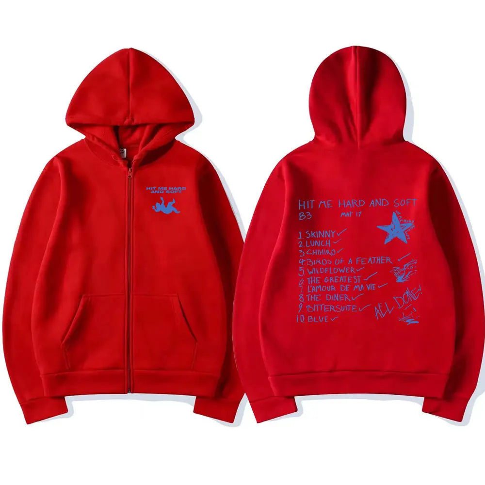 Hit Me Hard and Soft 2025 Tour Zipper Hoodies Men Women Harajuku Pullovers Fashion Hip Hop Zip Up Sweatshirts Jackets Fans Gift