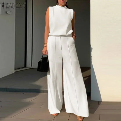 Elegant Chic Women 2-Pieces Sets ZANZEA Woman 2026 Trouser Suits Fashion 2pcs Outfits Tank Top and Wide Leg Pant Suits Oversize