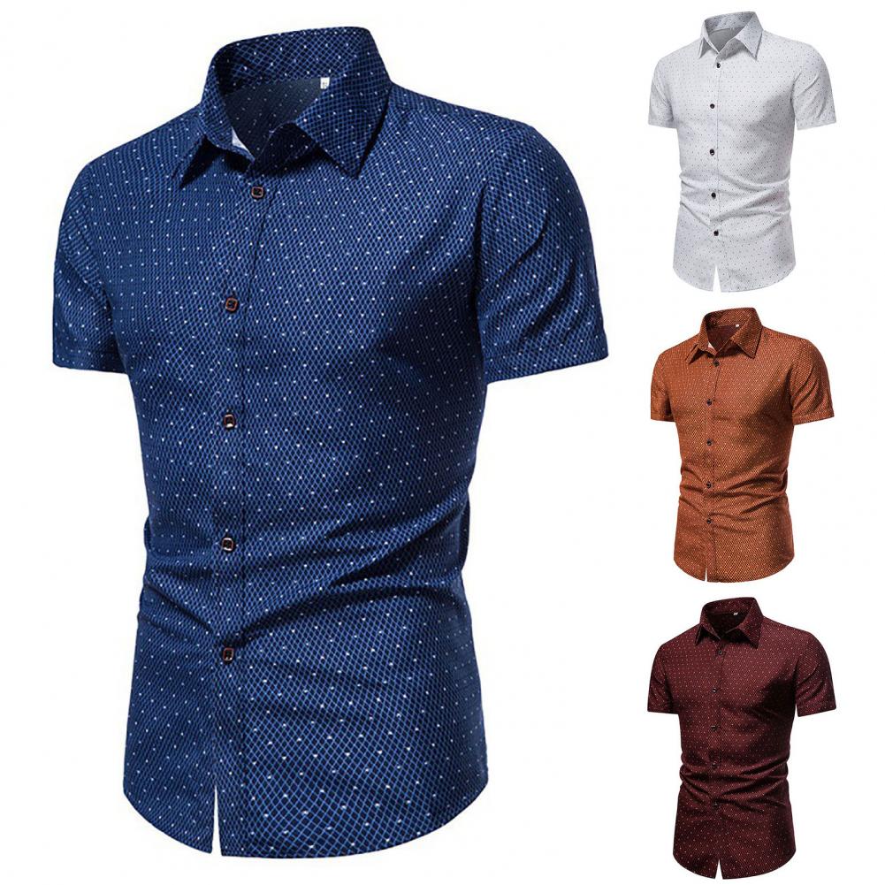 Men Shirt Formal Men Top Single-breasted Summer Top Lapel Summer Shirt Dot Print Shirt Business Shirt ropa hombre camisas