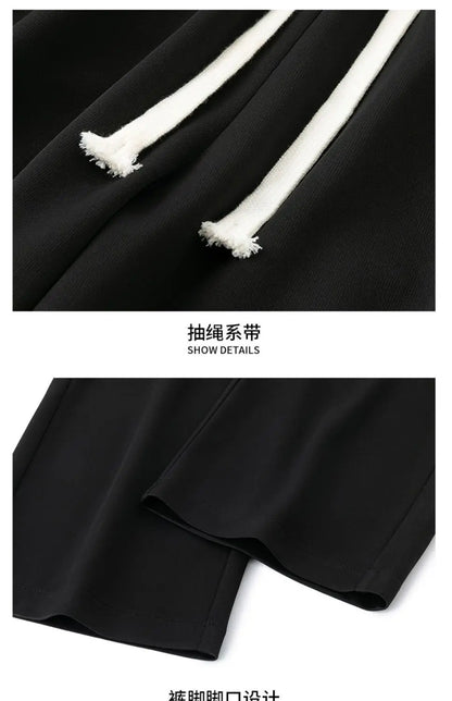 Spring Summer Men Oversize Casual Pants Fashion New Male Drawstring Elastic Waist Solid Loose Sports Wide Leg Straight Trousers