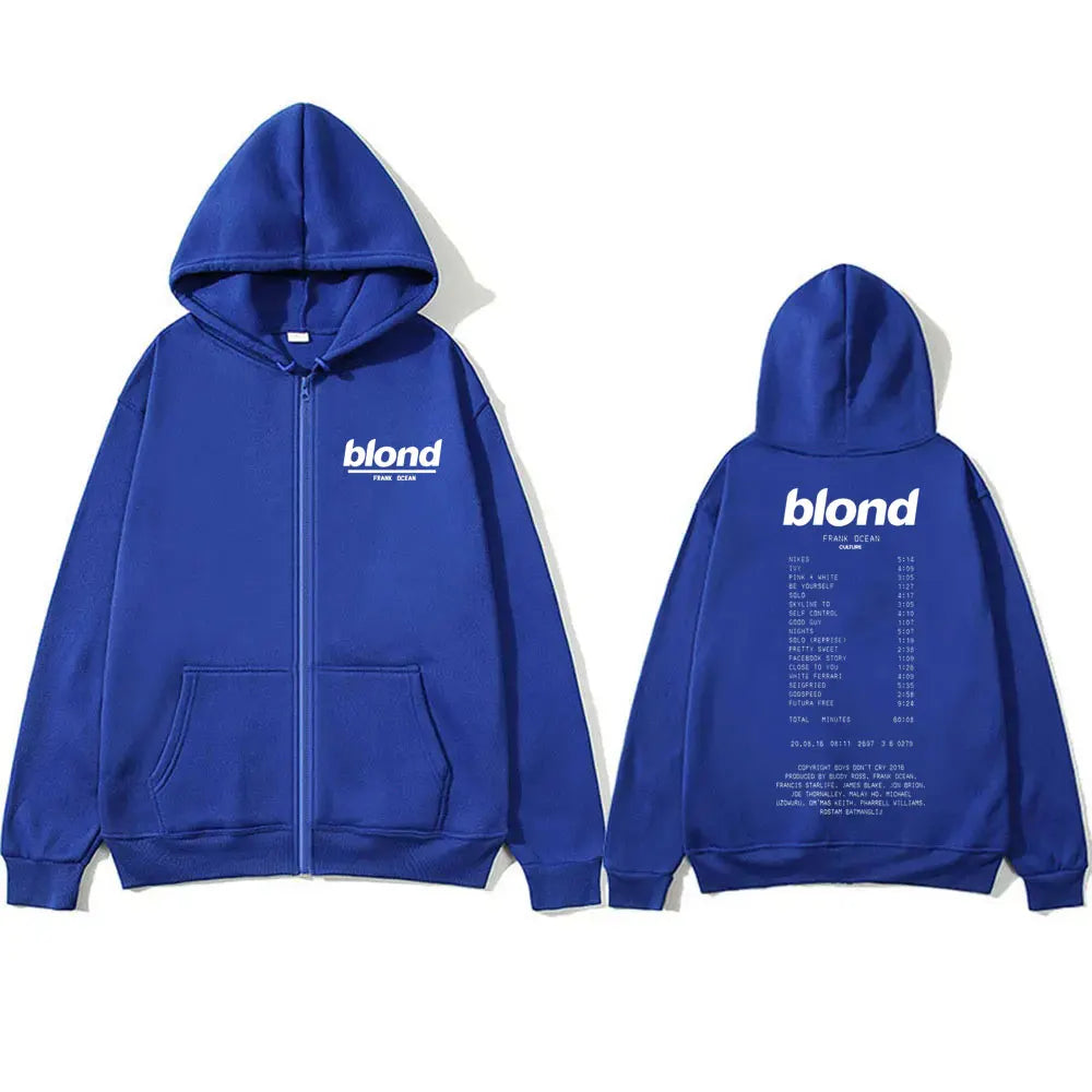 Rapper Frank Hip Hop Oversized Zipper Hoodie Ocean Hip-Hop Fashion Zip Up Jacket Men's Blond Vintage Sweatshirt Male Streetwear