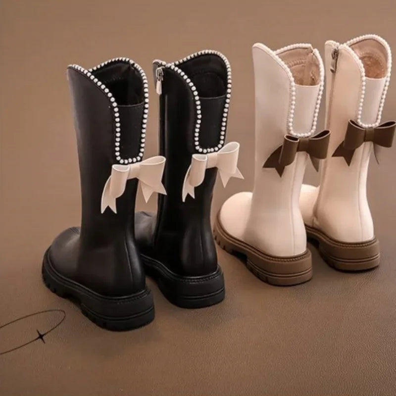 Long Boots for Girls and Children 2026 New Winter Long Leather Boots Princess Foreign Girls Plus Cashmere Shoes