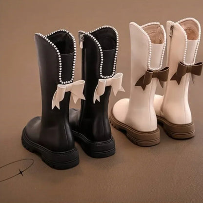 Long Boots for Girls and Children 2026 New Winter Long Leather Boots Princess Foreign Girls Plus Cashmere Shoes