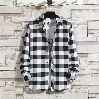 Spring New Korean Style Plaid Shirts Men's Handsome Long-sleeved Loose Casual All-matching Shirt Coats 2026 Trend Men's Clothing