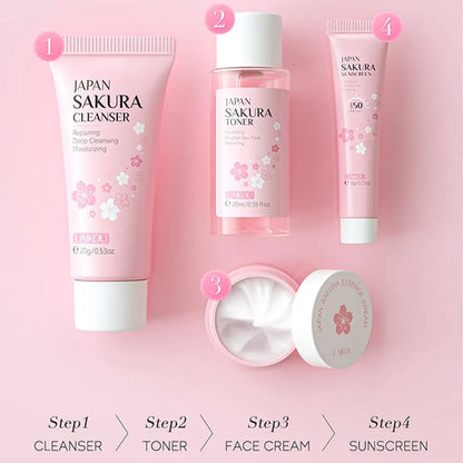 Sakura Skin Care Set facial Cleanser, Serum, Toner, Sunscreen, facial cream Beauty skin care For Women Gifts Routine Travel Kit