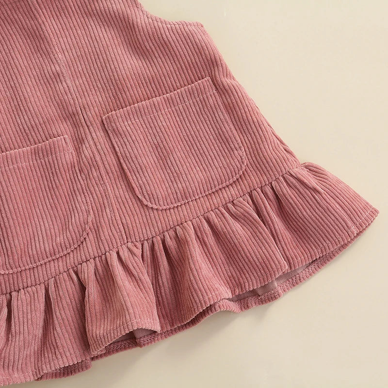 2Pcs Newborn Baby Girl Clothes Set Floral Print Long Sleeve Romper Pocket Corduroy Strap Suspender Skirts Girls Spring Outfits