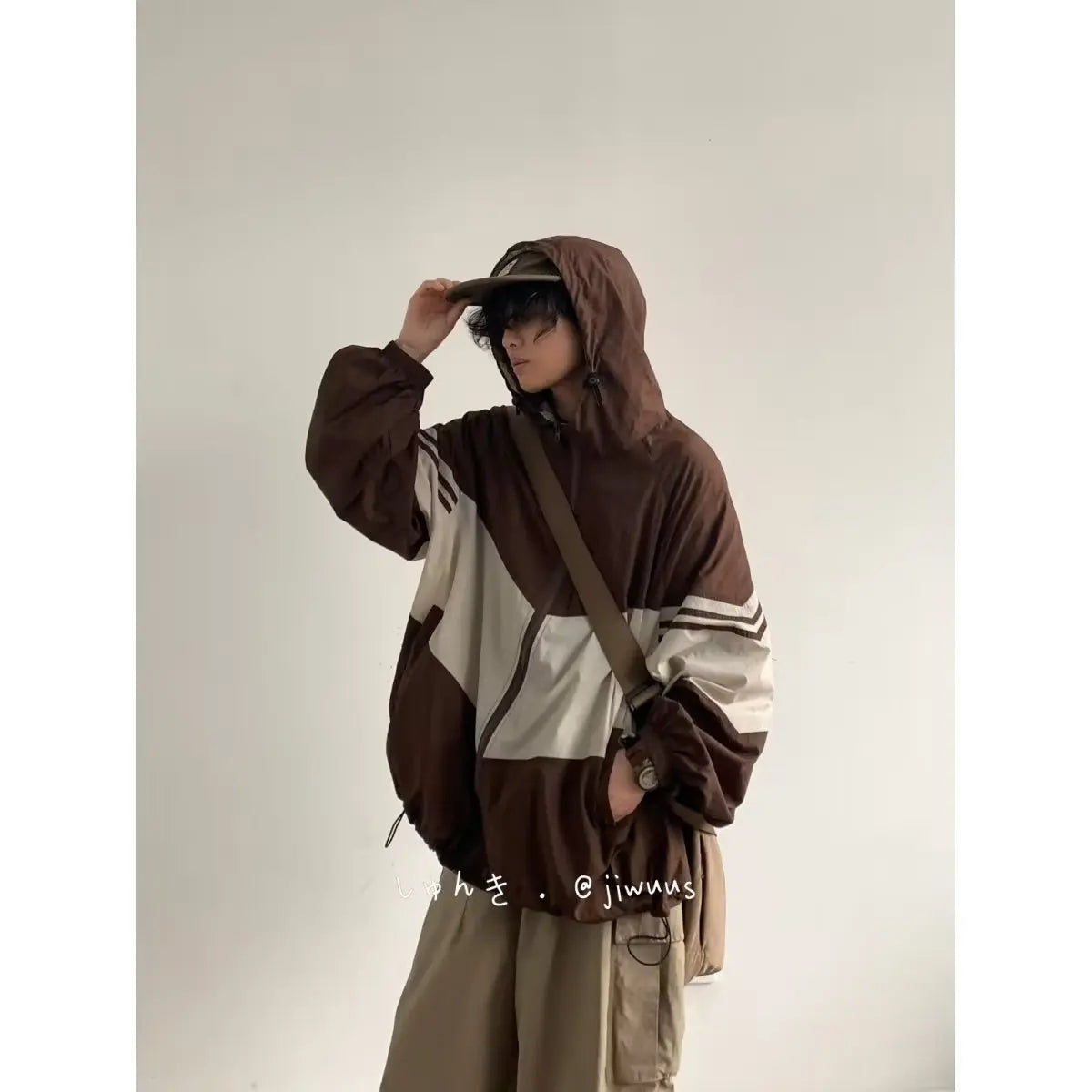 Men Jackets Hooded Baggy Patchwork Contrast Color Fashion Comfortable Waterproof Leisure Daily Retro Outer Japanese Style Chic