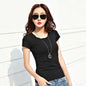 Shirts Summer Women's Short Sleeve Round Neck Casual Blouse Shirts Solid Color Tops  Black / White