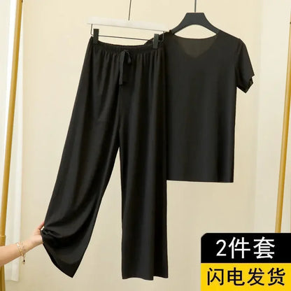 Female Home Clothes 2 Pieces Set Lady Home Suit Summer Women Lounge Wear Autumn Loose Home wear Suit for Women Pajamas Pants Set