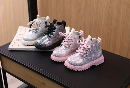 Kids Shoes Boots for Girl Spring Autumn New Toddlers Leather Boots Fashion Glossy Children's Platform Ankle Boots Side Zipper