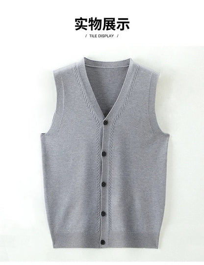 2026 Men's New Autumn and Winter Vest Young Casual Warm Knit Sleeveless Base Shirt Solid Color Jacquard Cardigan Vest