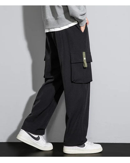 2025 Cargo Pants Men Straight Fit Wide Leg Fleece Lined Trouser Male Winter Fashion Loose Baggy Large Plus Size Warm Streetwear