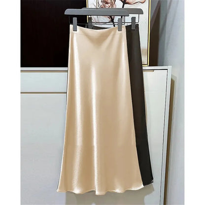 2026 Black Satin Skirt Women High Waist Elegant Long Skirts Street Fashion Summer Midi Skirt Office Slim Sexy Vintage Skirts