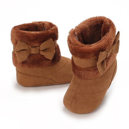 Baby Girl Boots Cute Bowknot Crib Shoes Infant Winter Warm Plush Boots First Walker Shoes with Non-Skid Soles