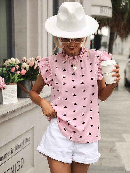 Fashion Chiffon Print Women's Shirt Casual Ruffle Short Sleeve Top Pink Chic Woman Blouse And Shirts Elegant Blouses Summer 2026